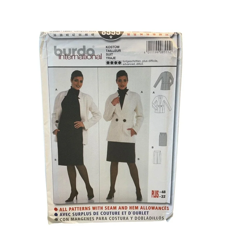 Burda 8555 Women's Suit Jacket Skirt Sewing Pattern Plus Size 10-22